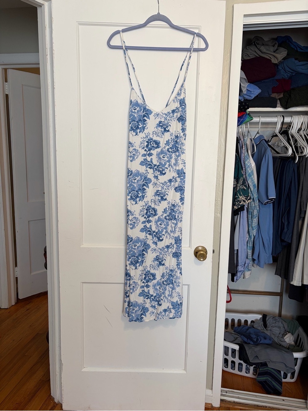 Reformation Chianti Blue and White Floral Slip Dress with Tie Back - Picture 3 of 4